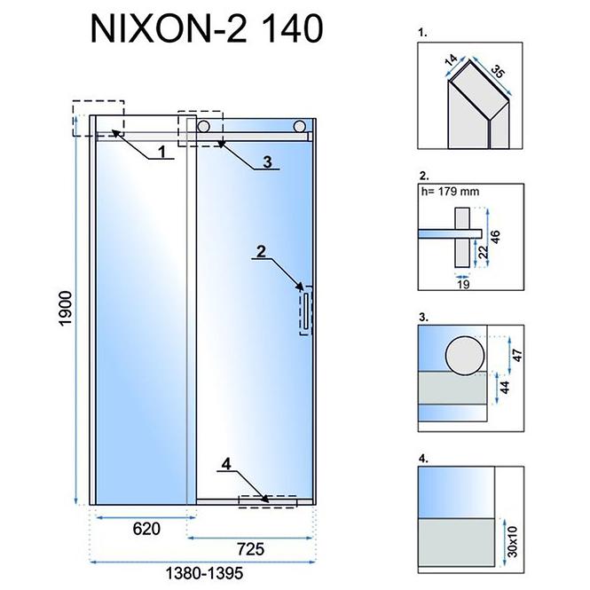 Sprchové dvere chróm Nixon-2 140x190 ľavé chróm Rea K5006