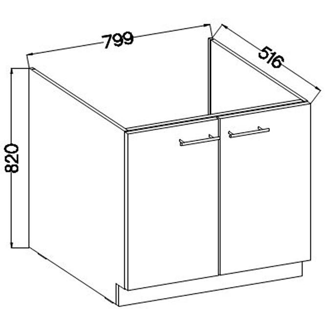 Kuchynská skrinka Lara 80zl 2f Bb Mdf Šedá lesk