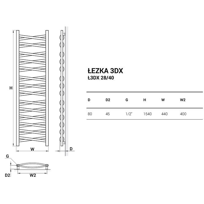 Kupelnovy radiátor Łezka 3D Ł3DX 28/40 biela 1580x440