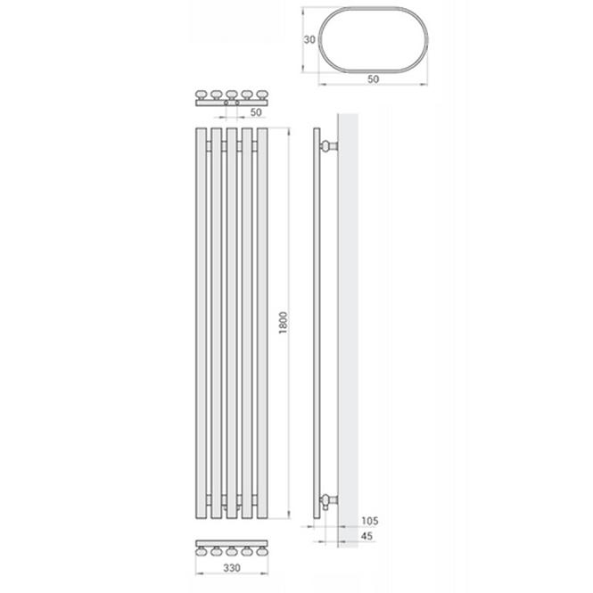 Kupelnovy radiátor Lazur LA180/33 D5 1800x330 mm biela