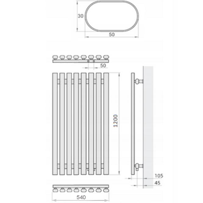Kupelnovy radiátor Lazur LA120/54 D5 1200x540 mm biela