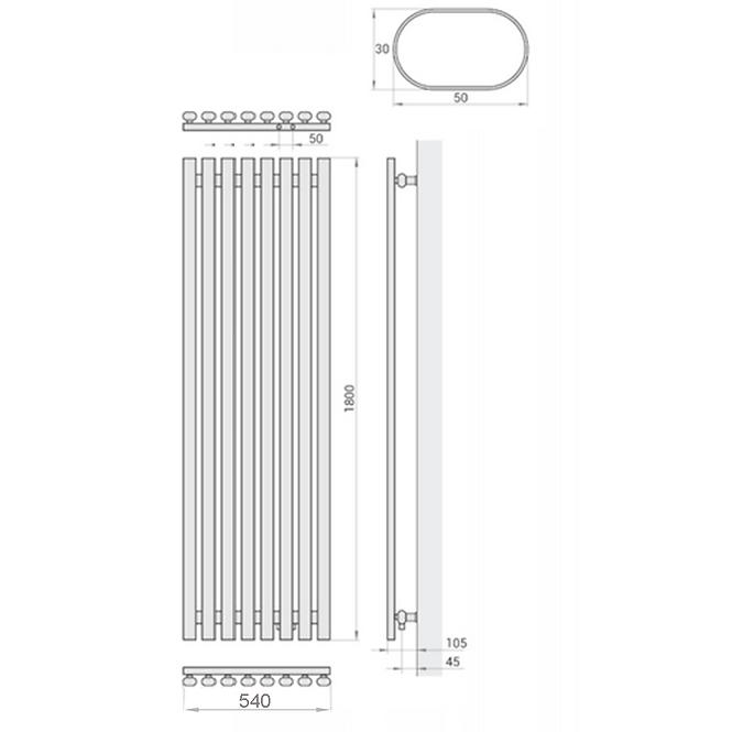 Kupelnovy radiátor Lazur LA180/54 D5 1800x540 mm biela