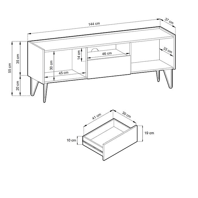 TV stolík Harmony 144 čierna grafit/mramor black