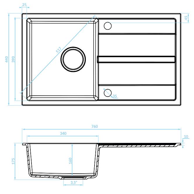 Granitový drez Pico 760x440 béžová + batéria