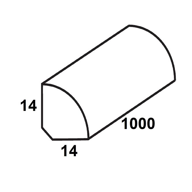 Štvrťkruhový profil samolepiace PVC biely satina 14x14x1000