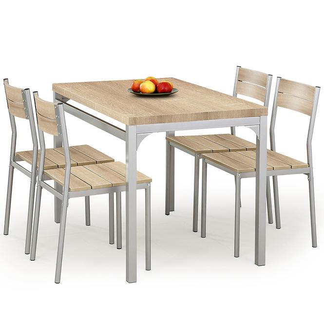 Sada stôl Malcolm + 4 stoličky mdf/oceľ – sonoma
