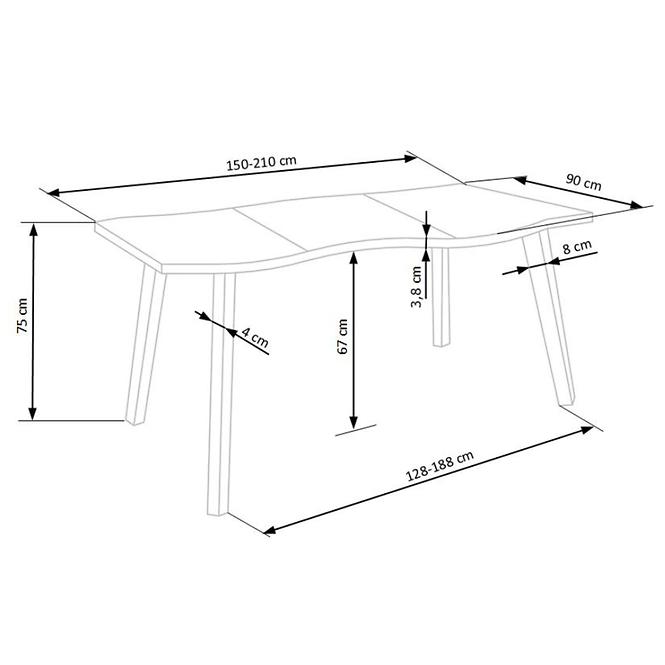 Stôl Dickson 2 88x150 mdf/oceľ – prirodzené/čierna