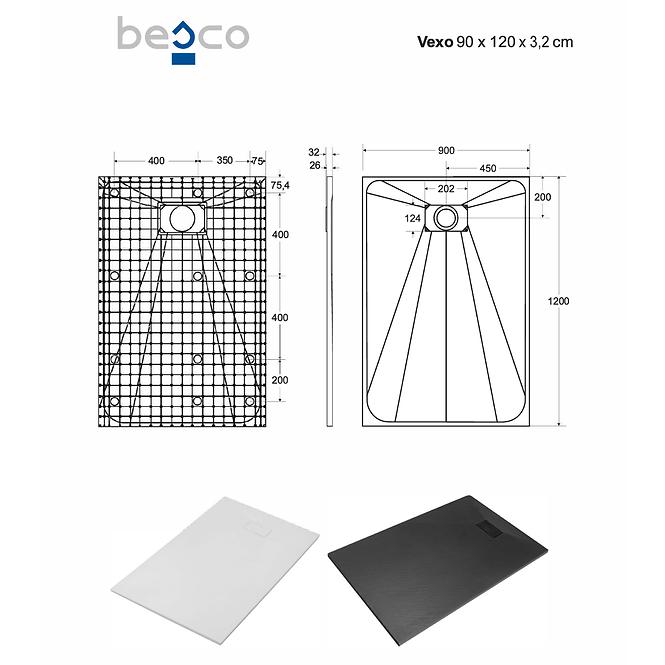 Vanička obdĺžniková Vexo 120x90 biela