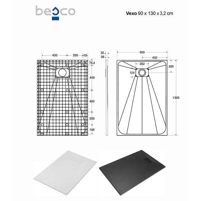 Vanička obdĺžniková Vexo 130x90 biela