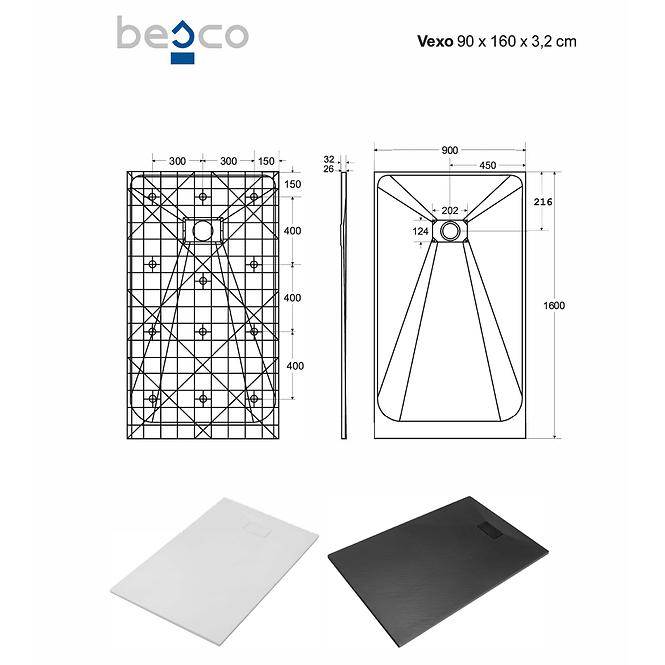 Vanička obdĺžniková Vexo 160x90 biela