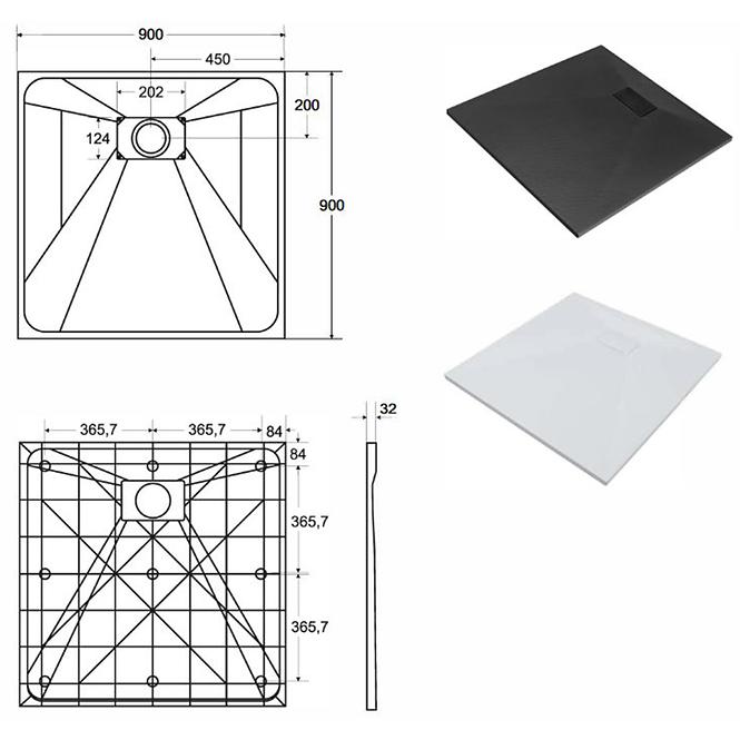 Vanička štvorcová Vexo 90x90 čierna