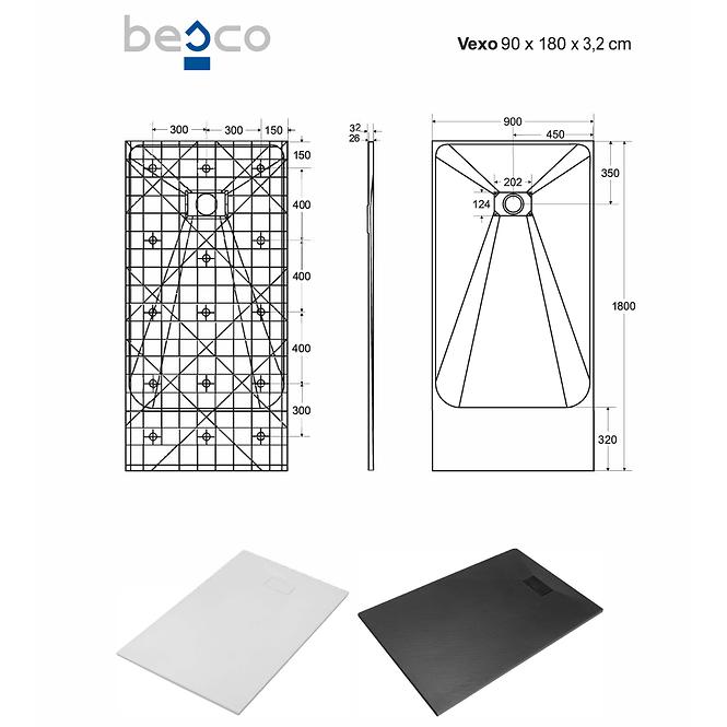 Vanička obdĺžniková Vexo 180x90 čierna