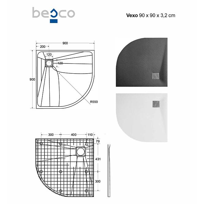 Vanička polokrúhla Vexo 90x90 čierna