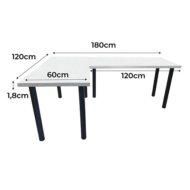 Písací Stôl Roh. Low Biely 180x120x1,8 Model 0