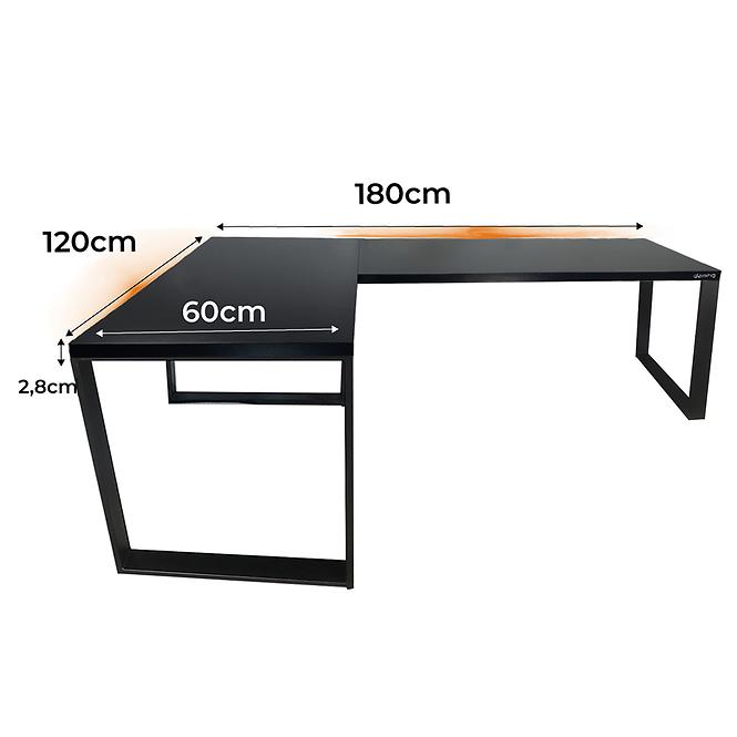 Písací Stôl Roh. Loft Low Čierna 180x120x2,8 Model 1