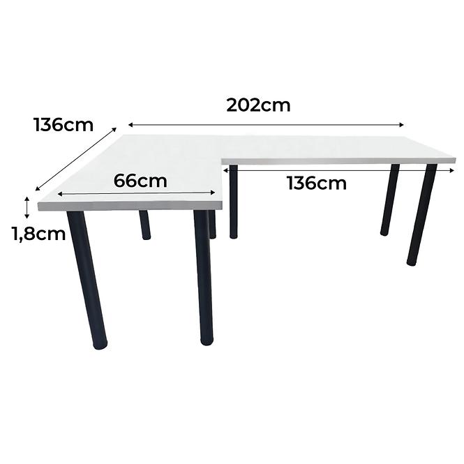 Písací Stôl Roh. Low Biely 202x136x1,8 Model 0