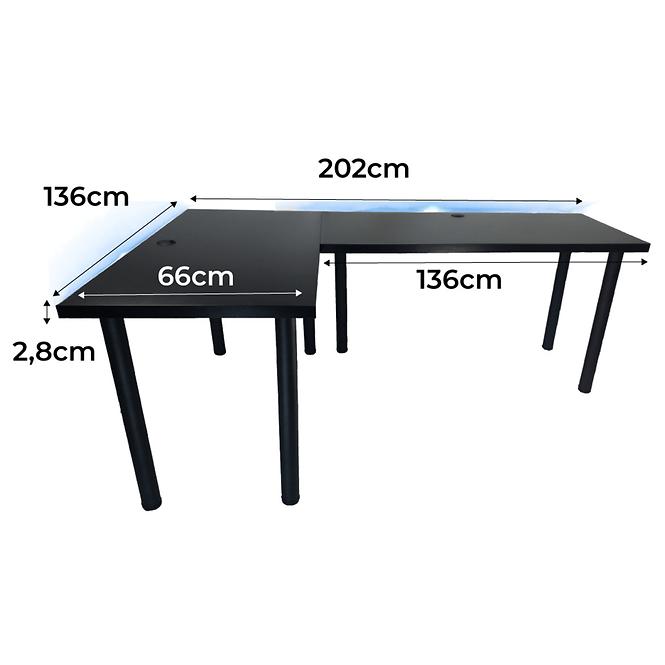 Písací Stôl Roh. Low Čierna 202x136x2,8 Model 2