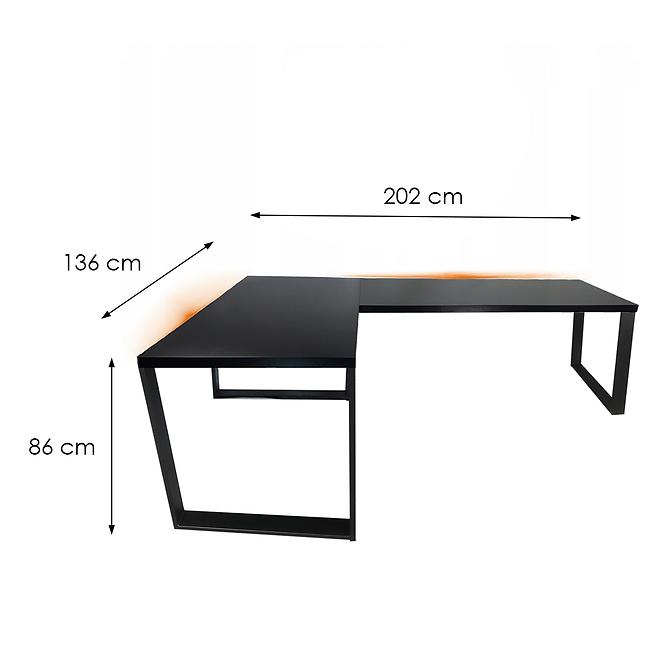 Písací Stôl Roh. Loft Top Čierna 202x136x2,8 Model 1