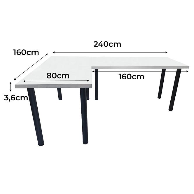 Písací Stôl Roh. Top Biely 240x160x3,6 Model 0