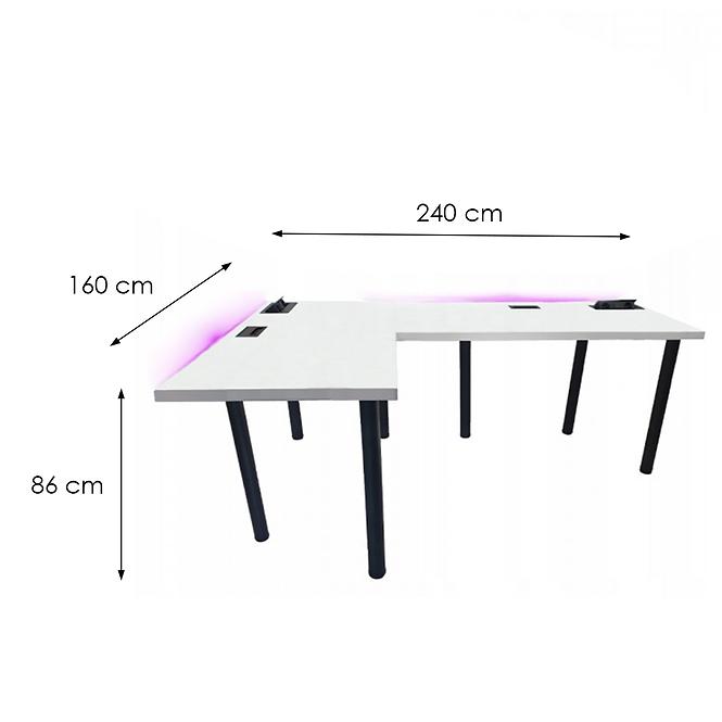Písací Stôl Roh. Top Biely 240x160x3,6 Model 3