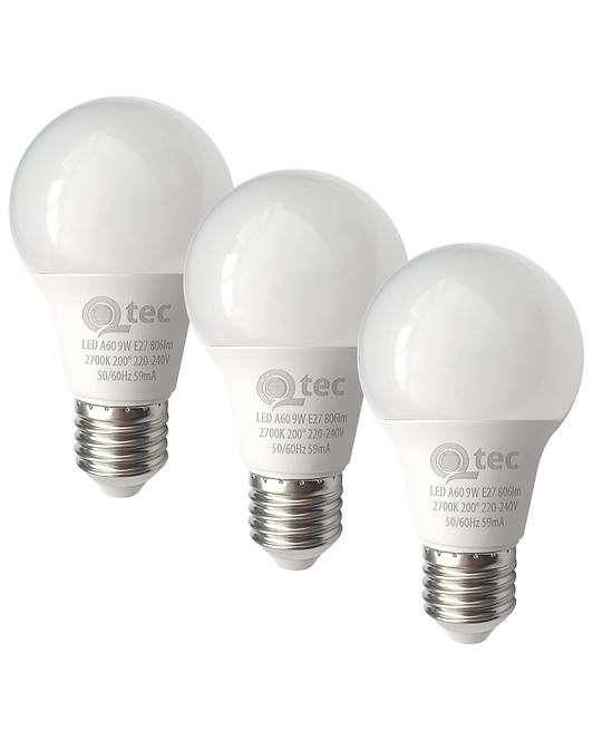 Žiarovka LED QTEC 9W A60 E27 2700K 3PACK