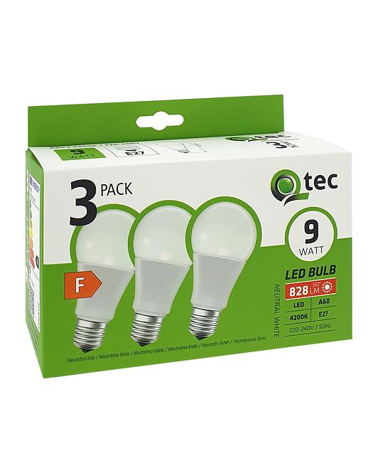Žiarovka LED QTEC 9W A60 E27 4200K 3PACK