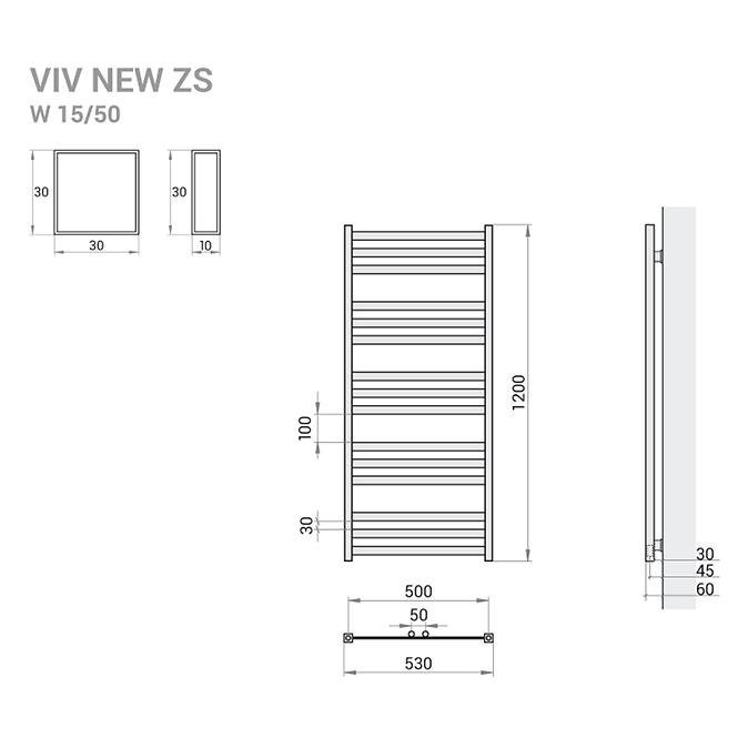 Kúpeľňový radiáto Viv New ZS12/50 1200x530 516W biela