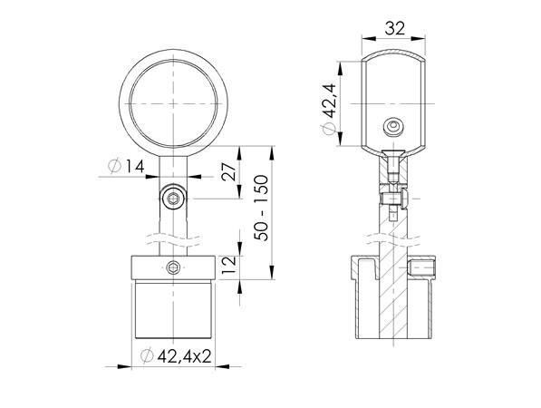 Stĺpik atlanta 970mm s nastavením výšky oceľ nehrdz