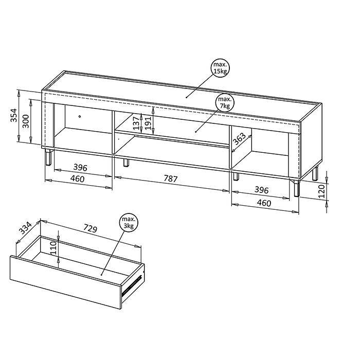 TV Stolík Mossa M08 2D1S dub whisky/biely mat