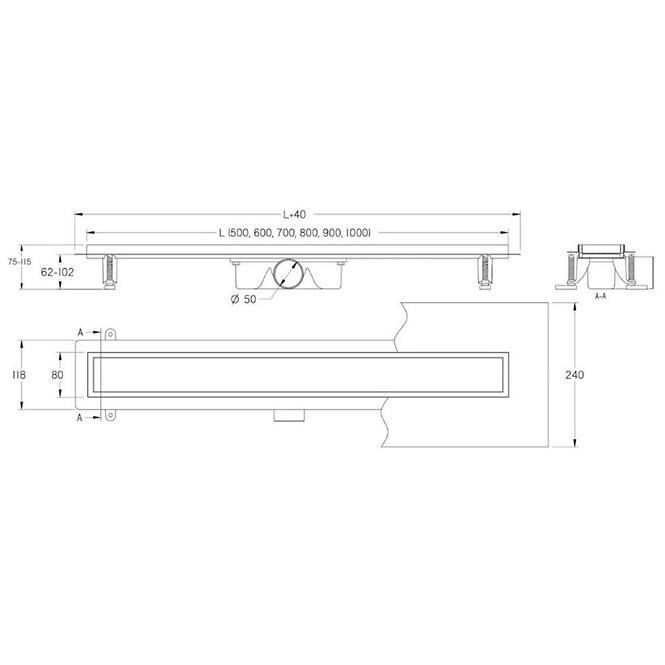 Lineárny odtok Duo pod dlažbu 500 klasicky RD50SET