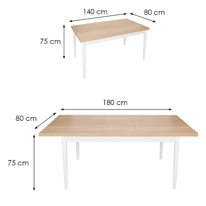 Stôl ST-05 140x80+40 cm sonoma/biela