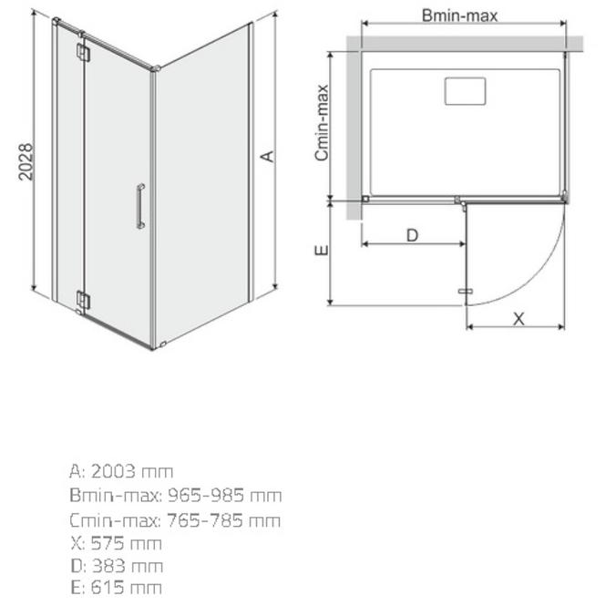 Sprchový kút KNDJ2L/SPACE 80/100 W0 SB Glass Protect