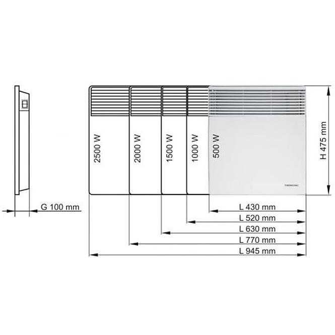 Konvektorový elektrický ohrievač T17 -1000 W – IP24