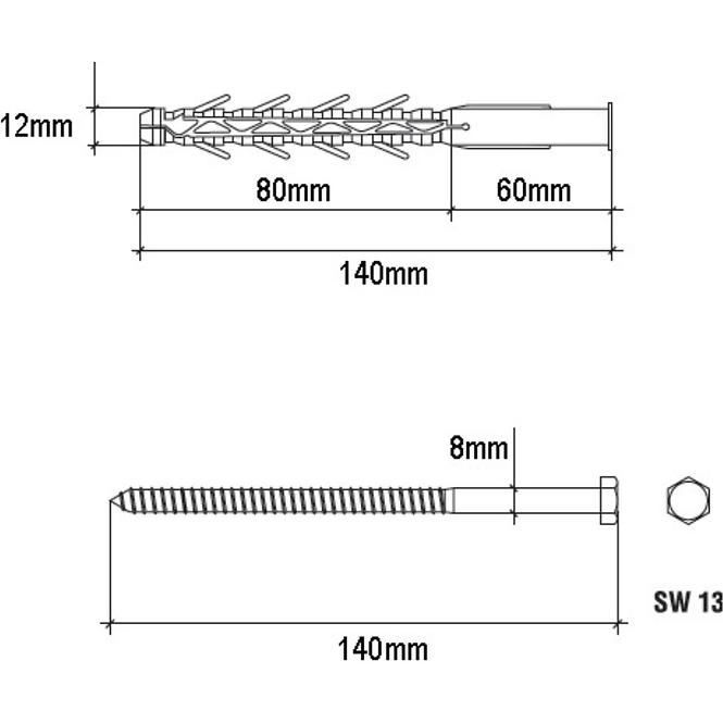 Wkręt-met Rámová rozpínacia hmoždinka 12x140 mm