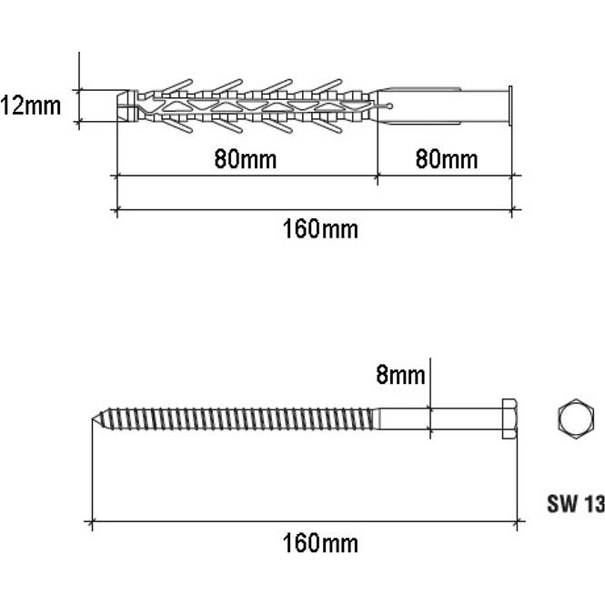 Wkręt-met Rámová rozpínacia hmoždinka 12x160 mm