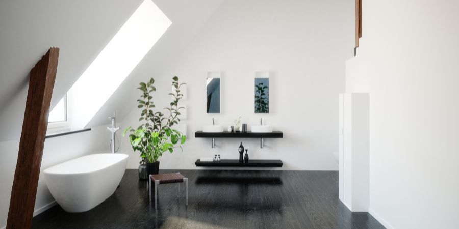 Malá, elegantná kúpeľňa s čiernymi doplnkami a zelenými akcentmi